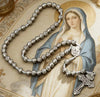 Catholic Rosary - SILVER CROSSED 8MM BEADS WITH HOLY FAMILY CENTREPIECE AND CRUCIFIX