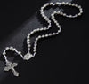 Catholic Rosary - SILVER CROSSED 8MM BEADS WITH HOLY FAMILY CENTREPIECE AND CRUCIFIX