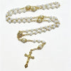 CATHOLIC ROSARY – ST BENEDICT with Imitation Pearl Beads and gold crucifix, medal and chain