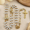 CATHOLIC ROSARY – ST BENEDICT with Imitation Pearl Beads and gold crucifix, medal and chain