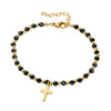 Stainless steel Gold Cross bracelet with Black and Gold Glass stones