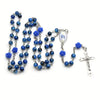 Catholic Rosary - Royal Blue Lacquered Beads 6MM with Miraculous Mary Medal and roses details