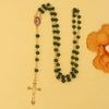 Catholic Rosary - HOLY MARY VINTAGE DARK GREEN GLASS STONE BEADS 6MM