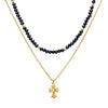 Double layer Cross Necklace with Black and Gold Glass stones and stainless steel chain