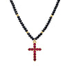 Red stone Cross Necklace with Black and Gold Glass stones chain