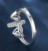 925 Sterling Silver Ring with Cross + Heart Design Paved Moissanite