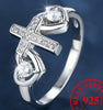 925 Sterling Silver Ring with Cross + Heart Design Paved Moissanite