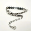 304 Stainless Steel & Black Onyx Bead & Cross Pendant Bracelet
