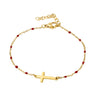 Gold-Plated Stainless-Steel Cross Bracelet with little red beads