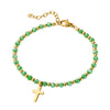 Stainless steel Gold Cross bracelet with Crystal Green Gold Glass stones