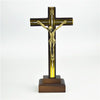 Brown Wooden Crucifixes Stand with Gold Panel