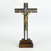 Brown Wooden Crucifixes Stand With Silver Panel