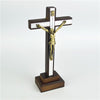 Brown Wooden Crucifixes Stand With Silver Panel