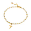 Stainless steel Gold Cross bracelet with Crystal Clear and Gold Glass stones