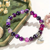 Amethyst 8mm Natural Stone Bead Bracelet with Heart shape pendant