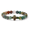 Natural Stone Beaded Cross Bracelet | Elastic Single Strand Amethyst Rose Quartz