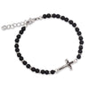 18k Gold Plated Stainless Jasper beaded stone bracelet with steel cross pendant