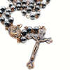 Catholic Rosary - 6MM BLACK METAL BEADS AND BRONZE CHAIN AND CRUCIFIX
