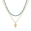 Double layer Cross Necklace with Grey and Gold Glass stones and stainless steel chain