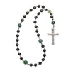 33 Bead Anglican Prayer Beads BLACK AND GREEN STONES WITH STAINLESS STEEL SILVER CROSS