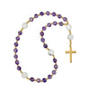 33 Bead Anglican Prayer Beads with PURPLE AND WHITE ONYX STONES WITH STAINLESS STEEL SILVER CROSS