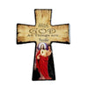 Cross Shape Ceramic Stand Plaque with Image of Sacred Heart of Jesus in Red Robe, 15x20cm