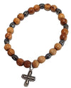 Olive wood bracelet with black beads and cross
