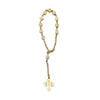 METAL GOLD ROSARY BRACELET WITH ROSE BEAD AND CROSS