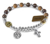Bracelet with Tiger Eye beads, cross and Miraculous Mary medal