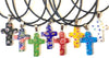 Necklace Millefiori Glass Cross 2.5 cm various colours on black cord with clasp 45 cm