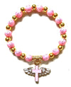 Pink elastic Bracelet with gold cross