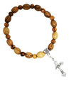 Olive wood bracelet with black beads and cross