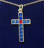 Necklace Cross Enamel Blue or Green with gold plated chain