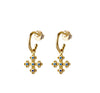 Silver gold plated half hoop earrings with rose or blue CZ cross