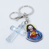 Different Sacred Figures + Light Blue Plastic Cross Religious Key Ring