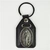 Virgin Mary Key Ring Bronze or Silver with Leather pad