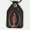 Virgin Mary Key Ring Bronze with Leather pad