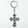 Silver Plated Metal Base Colour Cross Key Ring