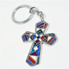 Silver Plated Metal Base Colour Cross Key Ring