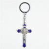 Navy Blue Crucifix Metal Key Ring