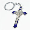 Navy Blue Crucifix Metal Key Ring