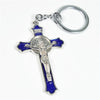 Navy Blue Crucifix Metal Key Ring