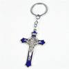 Navy Blue Crucifix Metal Key Ring