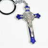 Navy Blue Crucifix Metal Key Ring