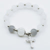 Blue & white or Lilac & white Beads Elastic Bracelet with Silver Cross