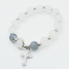 Blue & white or Lilac & white Beads Elastic Bracelet with Silver Cross