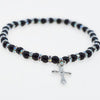 Black or Pink Beads Elastic Bracelet with Silver Cross