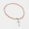 Black or Pink Beads Elastic Bracelet with Silver Cross