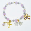 Blue & white or Lilac & white Beads Elastic Bracelet with Silver Cross