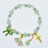 Round Poly Beads Elastic Bracelet with Gold Cross